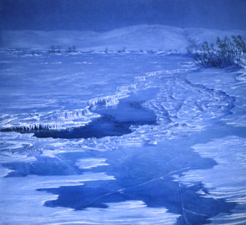  David Rosenthal Oil Painting Alaska Artist, Painting Image Overflows near Brevig Mission